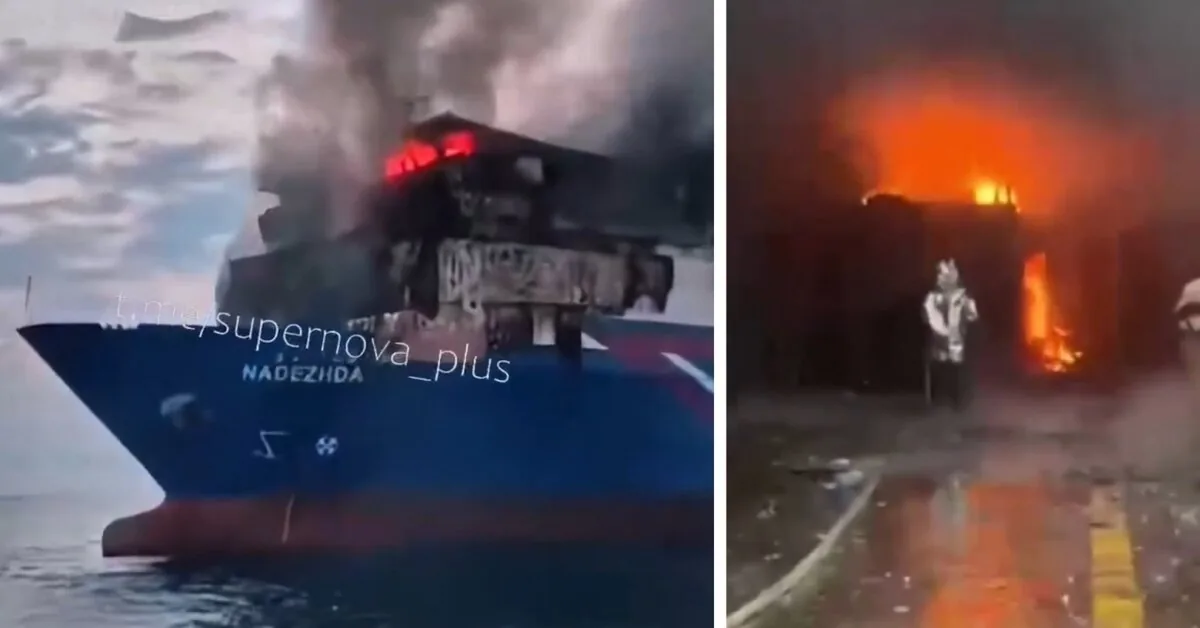 Turkish ship sank in flames: hit near Russian shores