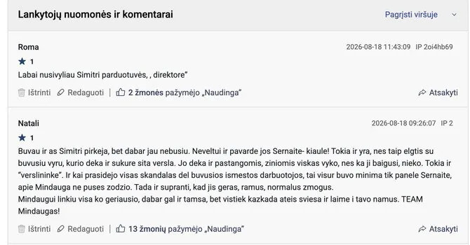 Ekrano nuotr./Atsliepimai apie „Simitri“