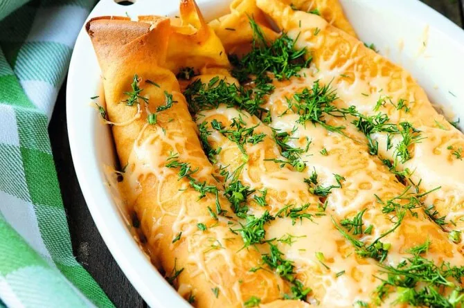 Crepes with fresh cabbage
