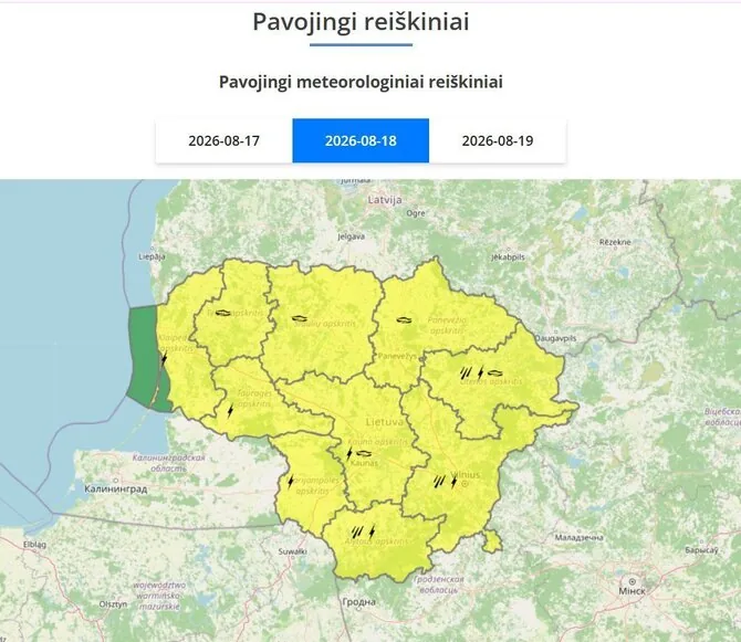 Meteo Lt nuotr./Įspėjimai rugpjūčio 18 d.