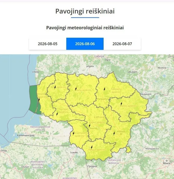 Meteo Lt nuotr./Įspėjimai dėl perkūnijos rugpjūčio 6 d.