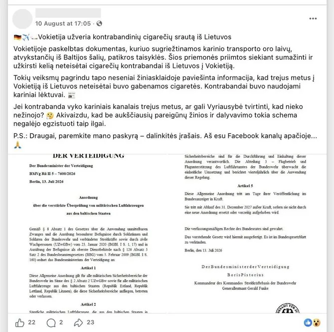 Screenshot from “Facebook”/No official sources about tightened military transport aircraft inspections