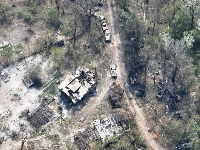 Ukrainian army photo/Destroyed Russian military equipment that tried to cross the Donets River