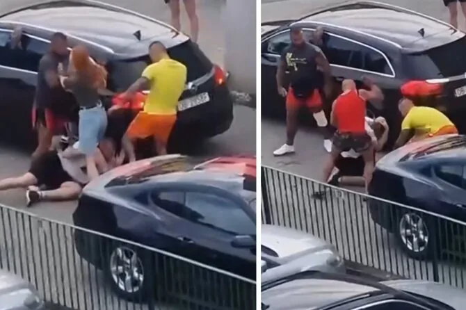 Frame from the video/Violence against Ukrainians in Poland