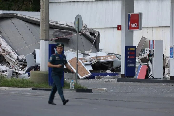 Vida Press/Gas station in Belgorod after June 10 Ukrainian drone strike