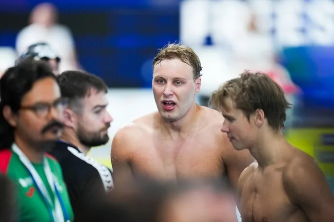 LTU Aquatics/Dariaus Kibirkščio nuotr./Europos plaukimo čempionato akimirka. Jokūbas Keblys, Tajus Juška.