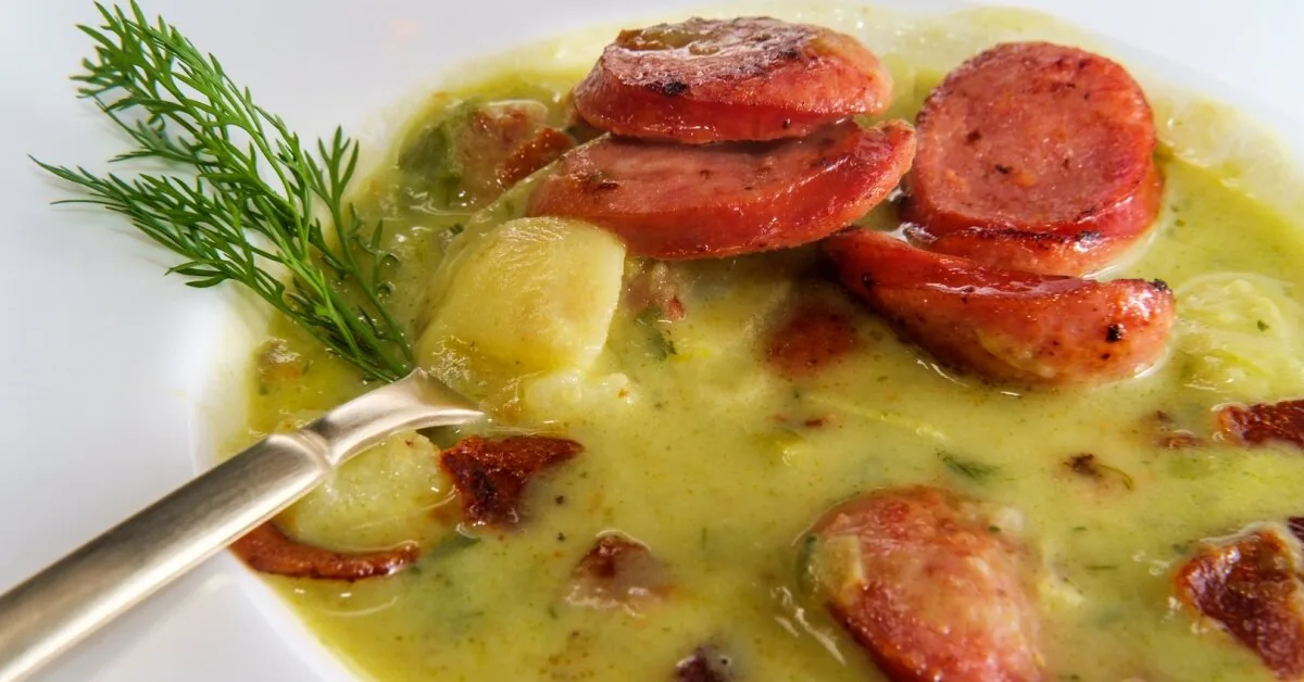 Couple and potato soup with smoked sausages – hearty and cozy any day