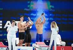 Moment from the European Swimming Championships. Moment from the European Swimming Championships. Sylvia Statkevicius, Kristupas Trepočka, Ieva Jurkūnaitė, Tajus Juška