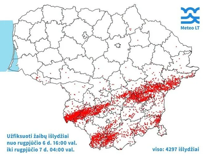 What storm hit Southern Lithuania: after scorching heat – thousands of lightning strikes and a powerful squall