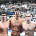 Lithuanian men's swimming 4x200 m freestyle relay. From left to right: Kristupas Trepočka, Tomas Navikonis, Danas Rapšys, Tomas Lukminas.
