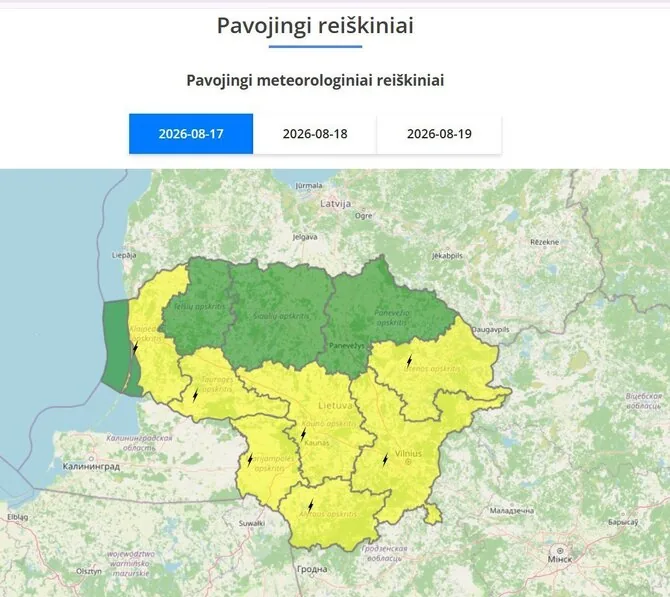 Meteo Lt nuotr./Įspėjimai rugpjūčio 17 d.