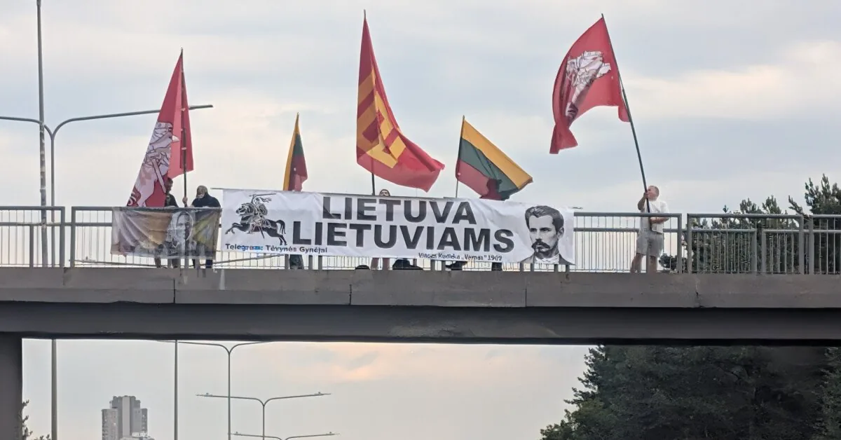 Vilnius residents were surprised by the posters hung on the Lazdynai Bridge and the raised flags