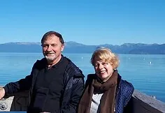 Vytautas Tamošaitis with his wife by Lake Tahoe between California and Nevada in the United States.