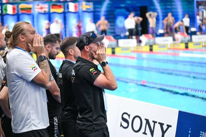 LTU Aquatics/Dariaus Kibirkščio nuotr./Europos plaukimo čempionato akimirka. Giedrius Titenis (kairėje)