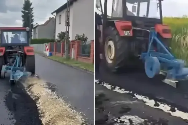 Ūkininkas traktoriumi išarė asfaltą: kas lenką pastūmėjo taip elgtis?