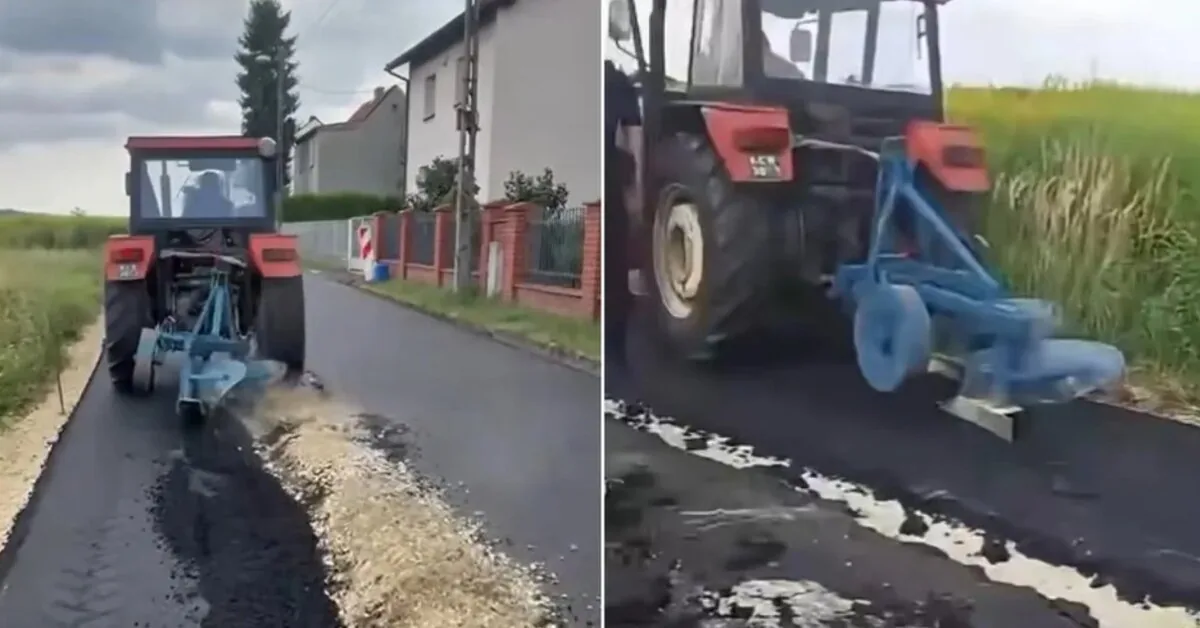 Ūkininkas traktoriumi išarė asfaltą: kas lenką pastūmėjo taip elgtis?