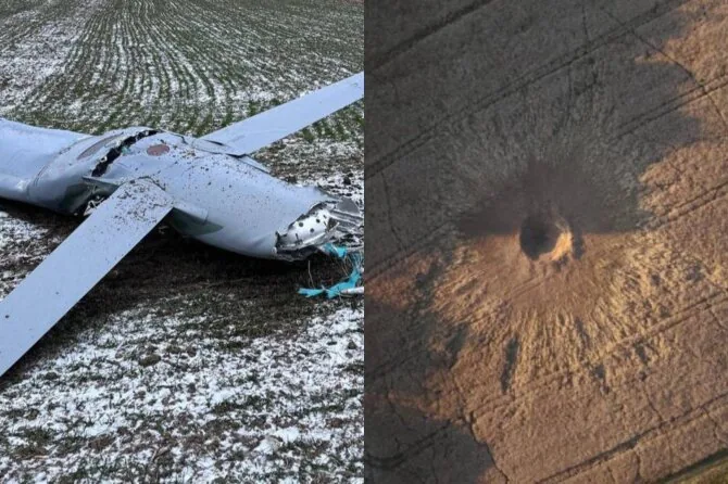Photo by Ukrainian forces / Social media photo / Associative photo / Cruise missile Ch-101, crater in Poland