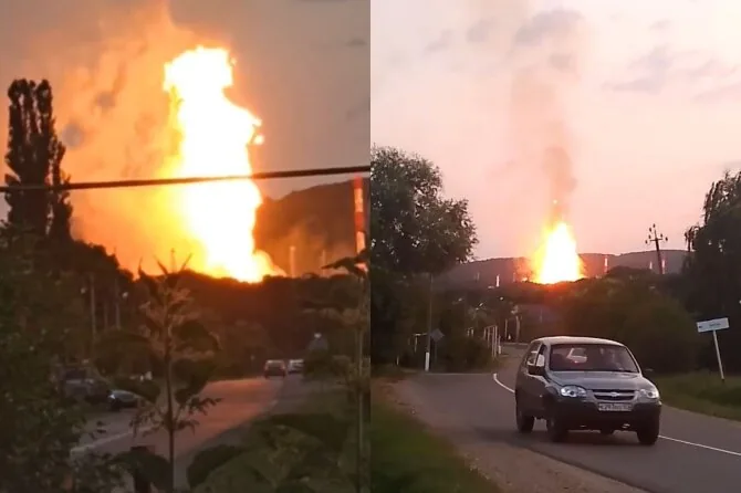 V.Zelenskiy's Telegram photo / Oil refinery burning in Russia