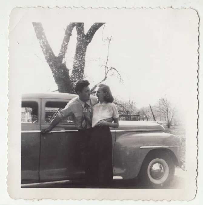 Photos from Arnas Ališauskas's book 'Life Under the Sign of Love'/Valdas and Alma by the first family car