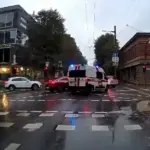 In Kaunas, an ambulance rushing with flashing lights collided with a passenger car