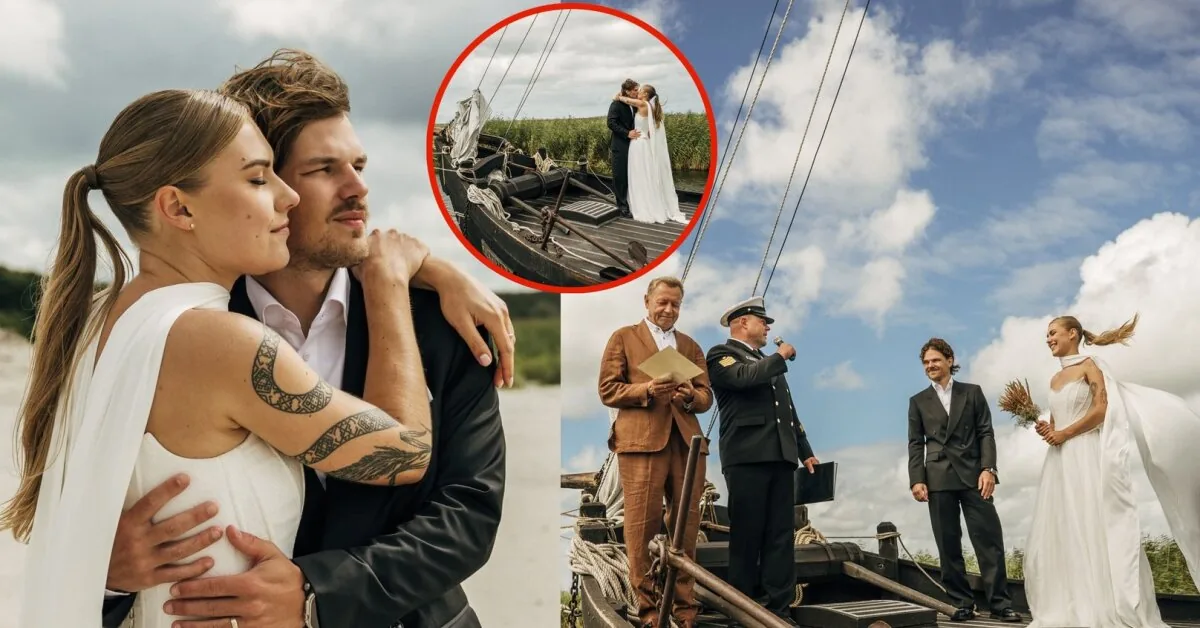 Unusual Wedding of Aistė and Saimonas in Pamarys: Instead of an Altar – a Fishing Boat, and the Priests Were Replaced by the Grooms' Fathers