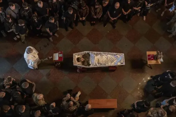 Kyiv, bidding farewell to soldier Danyjil Smyrnov who studied in Lithuania, while helping with Russian drone explosions