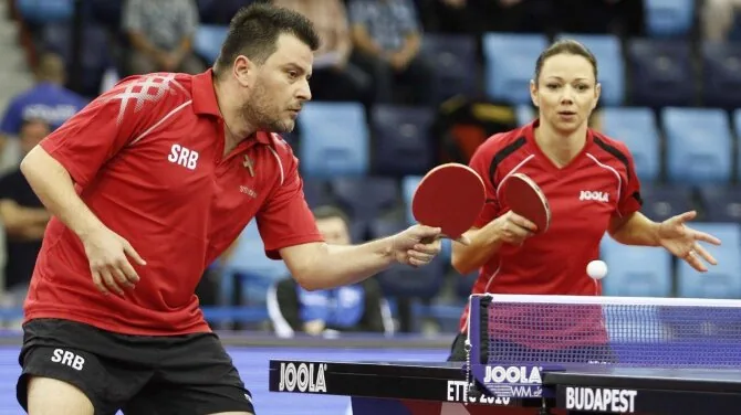 Richardo Kalocsai/ittf.com nuotr./Rūta Paškauskienė ir Aleksandras Karakaševičius užsitikrino medalius Europos pirmenybėse.