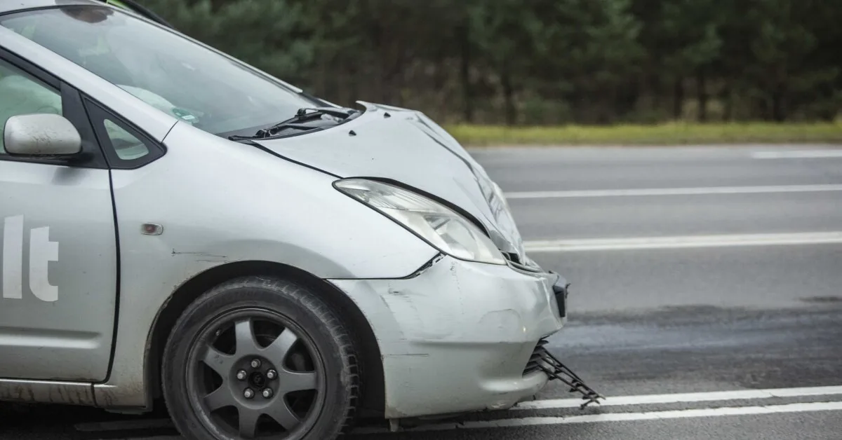 Company car overturned on its side near Vilnius airport