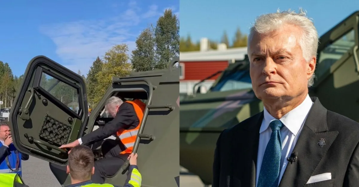 Behind the wheel of the "Patria" armored vehicle, Nausėda made a remark – immediately receiving reactions from those around him