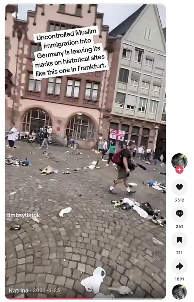 Screenshot from TikTok/Trashers revealed by England flags hung on buildings