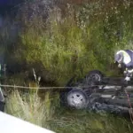 In Kaunas district, a "VW Golf" overturned after colliding with another car, and a woman fell out of it