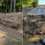 In Kretinga district, the road is gone – the stream washed everything away: an impressive sight